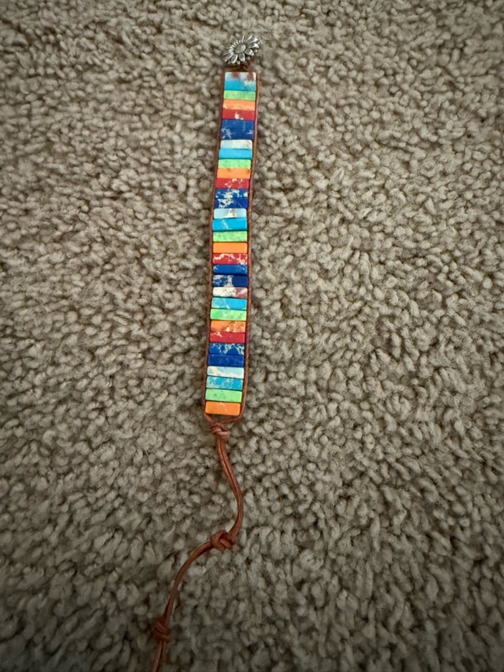 Rainbow Beaded Leather Bracelet - Multicolor